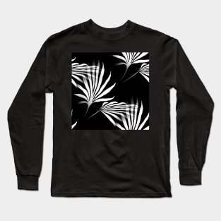 Tropical Palm Fronds Leaf Print Black and White Long Sleeve T-Shirt